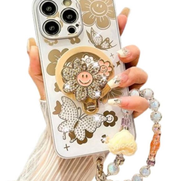 Iphone 16 Plus Pro Max Cute Sunflower Glitter Phone Case Strap Kickstand MagSafe - Picture 7 of 7